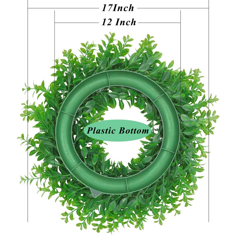 U'Artlines 17inch Front Door Wreaths Artificial Spring Summer Greenery Hanging Garland for Home Wedding Wall Window Decoration (17'inch Boxwood,1) - Image 2